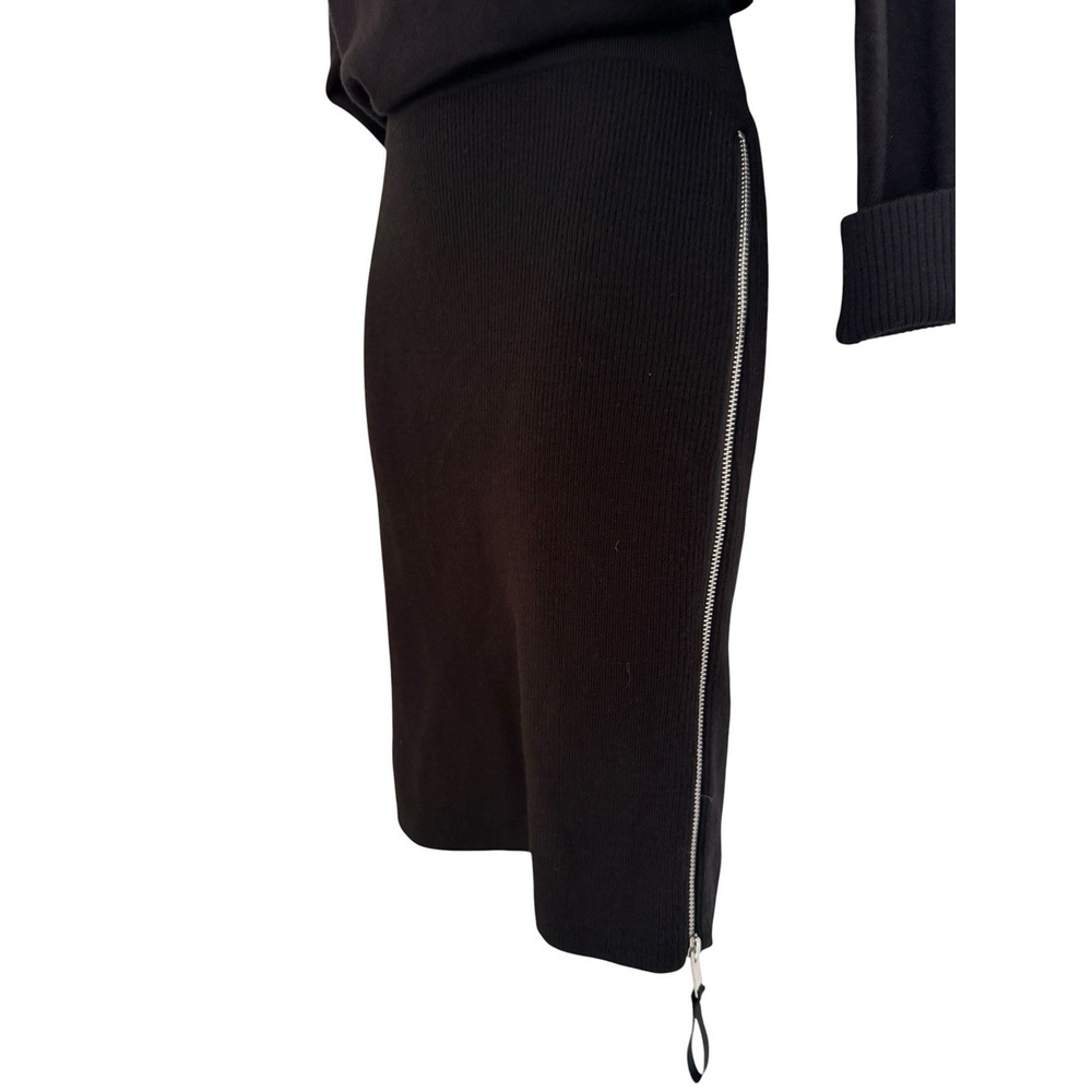 REISS Gabby Knit Sweater Dress M Black Wool Blend Mock Neck Zipper Slit $320 - Picture 5 of 14